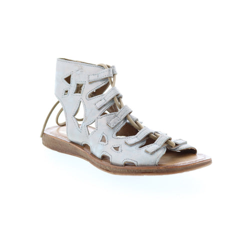 Miz Mooz Fond 279014 Womens Silver Leather Lace Up Strap Sandals Shoes