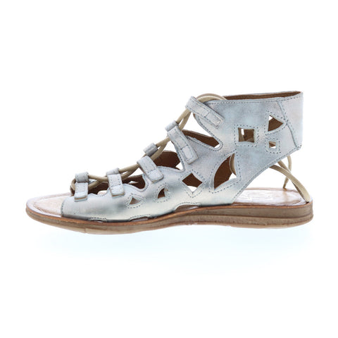 Miz Mooz Fond 279014 Womens Silver Leather Lace Up Strap Sandals Shoes