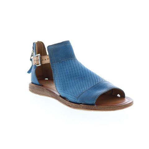 Miz Mooz Fiona Womens Blue Leather Hook & Loop Strap Sandals Shoes