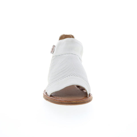 Miz Mooz Fiona Womens White Leather Hook & Loop Strap Sandals Shoes