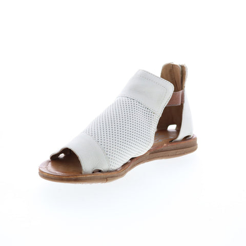 Miz Mooz Fiona Womens White Leather Hook & Loop Strap Sandals Shoes
