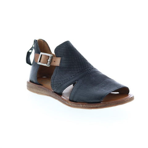 Miz Mooz Flume 279036 Womens Black Leather Hook & Loop Strap Sandals Shoes
