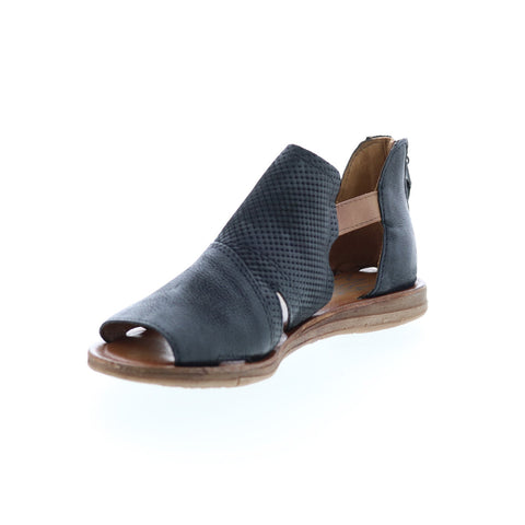 Miz Mooz Flume 279036 Womens Black Leather Hook & Loop Strap Sandals Shoes