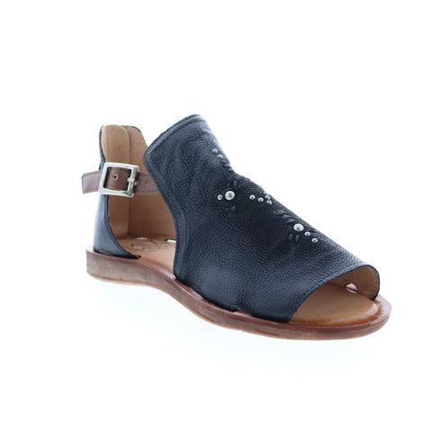 Miz Mooz Feat 279040 Womens Black Leather Hook & Loop Strap Sandals Shoes