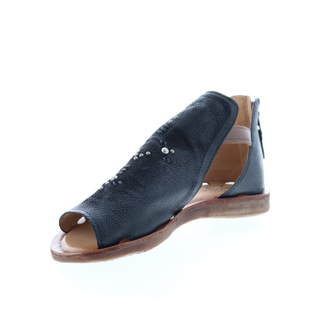 Miz Mooz Feat 279040 Womens Black Leather Hook & Loop Strap Sandals Shoes