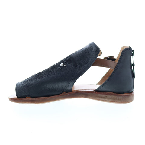 Miz Mooz Feat 279040 Womens Black Leather Hook & Loop Strap Sandals Shoes