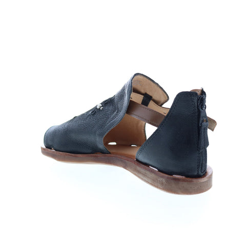 Miz Mooz Feat 279040 Womens Black Leather Hook & Loop Strap Sandals Shoes