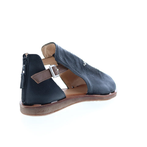 Miz Mooz Feat 279040 Womens Black Leather Hook & Loop Strap Sandals Shoes