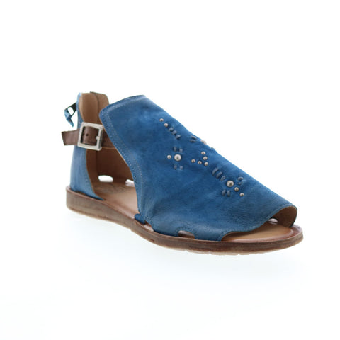 Miz Mooz Feat 279040 Womens Blue Leather Hook & Loop Strap Sandals Shoes