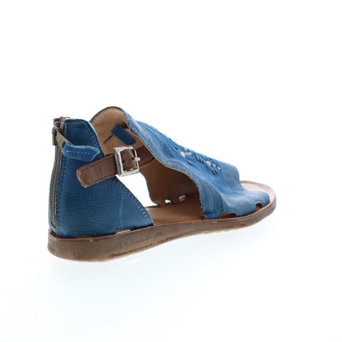 Miz Mooz Feat 279040 Womens Blue Leather Hook & Loop Strap Sandals Shoes