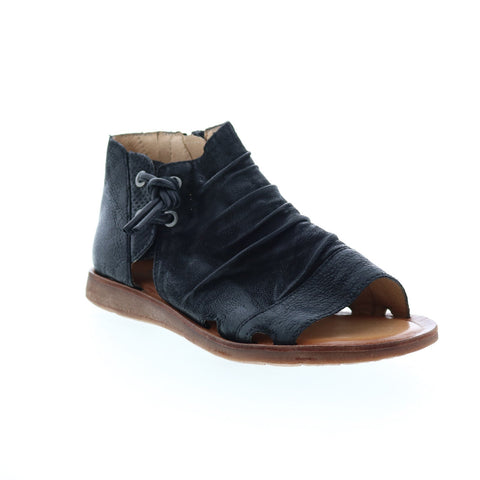 Miz Mooz Fuller Womens Black Leather Zipper Strap Sandals Shoes