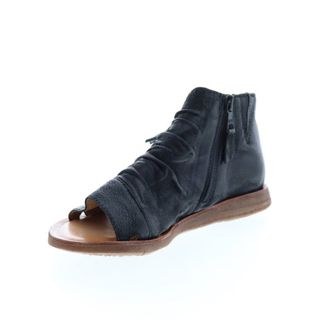 Miz Mooz Fuller Womens Black Leather Zipper Strap Sandals Shoes