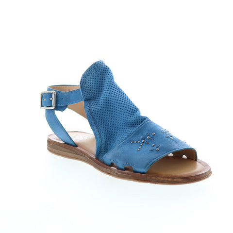 Miz Mooz Fifi 279048 Womens Blue Leather Hook & Loop Strap Sandals Shoes