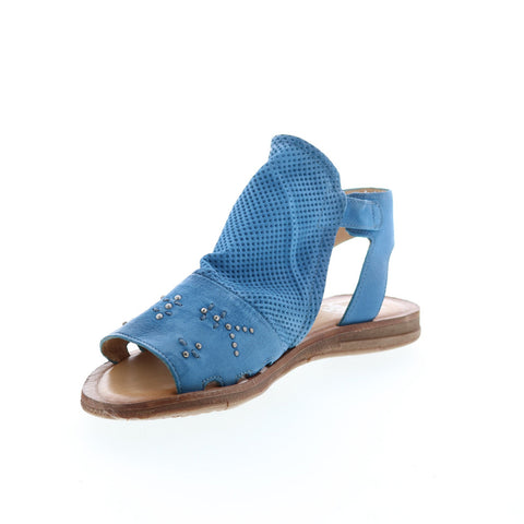 Miz Mooz Fifi 279048 Womens Blue Leather Hook & Loop Strap Sandals Shoes