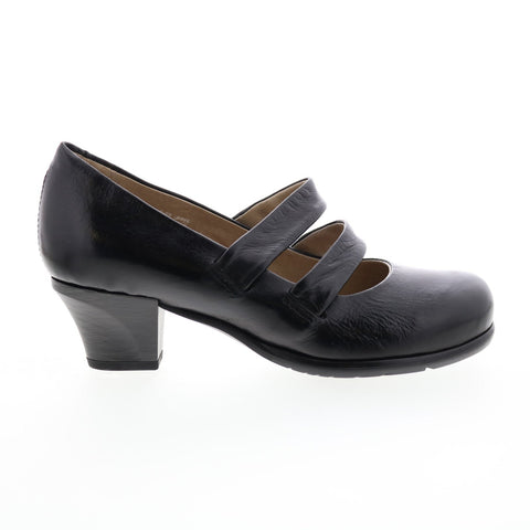 Miz Mooz Francie 292110 Womens Black Leather Strap Block Heels Shoes