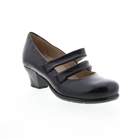 Miz Mooz Francie 292110 Womens Black Leather Strap Block Heels Shoes