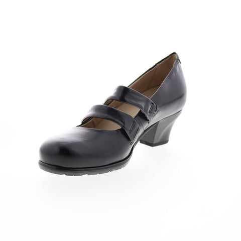 Miz Mooz Francie 292110 Womens Black Leather Strap Block Heels Shoes