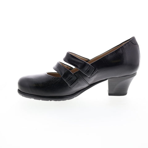 Miz Mooz Francie 292110 Womens Black Leather Strap Block Heels Shoes