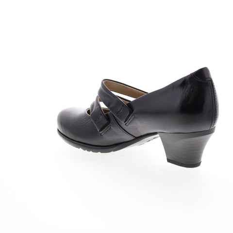Miz Mooz Francie 292110 Womens Black Leather Strap Block Heels Shoes