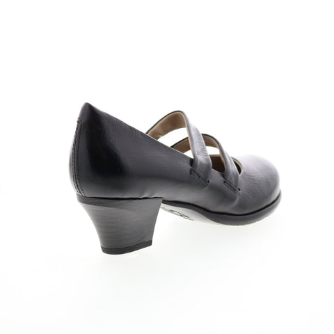 Miz Mooz Francie 292110 Womens Black Leather Strap Block Heels Shoes