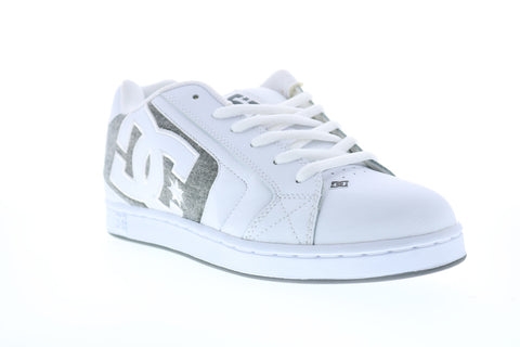 DC Net 302361 Mens White Leather Lace Up Skate Sneakers Shoes