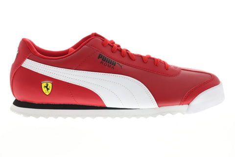 Puma Scuderia Ferrari Roma Mens Red Leather Low Top Lace Up Sneakers Shoes