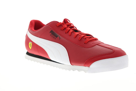 Puma Scuderia Ferrari Roma Mens Red Leather Low Top Lace Up Sneakers Shoes