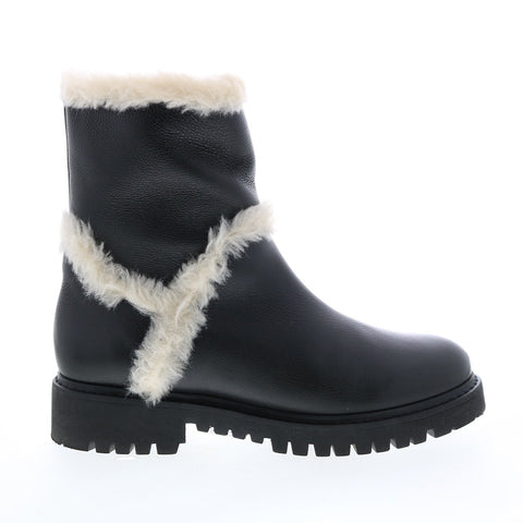 Aquatalia Jillian Tumbled Calf Faux Fur 34L3716-BAK Womens Black Leather Zipper Casual Dress Boots