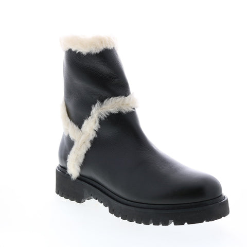 Aquatalia Jillian Tumbled Calf Faux Fur 34L3716-BAK Womens Black Leather Zipper Casual Dress Boots