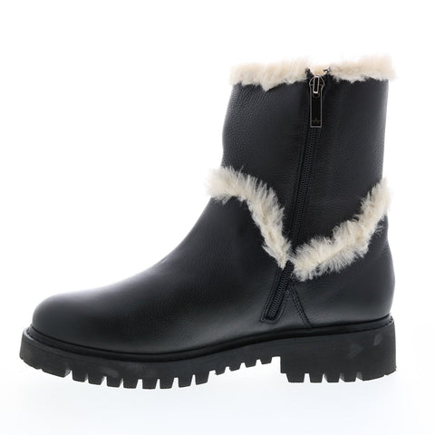 Aquatalia Jillian Tumbled Calf Faux Fur 34L3716-BAK Womens Black Leather Zipper Casual Dress Boots