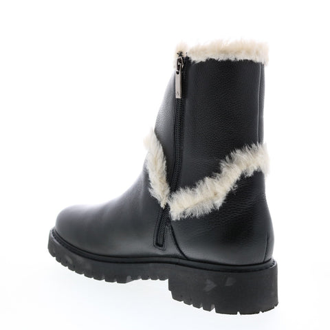 Aquatalia Jillian Tumbled Calf Faux Fur 34L3716-BAK Womens Black Leather Zipper Casual Dress Boots