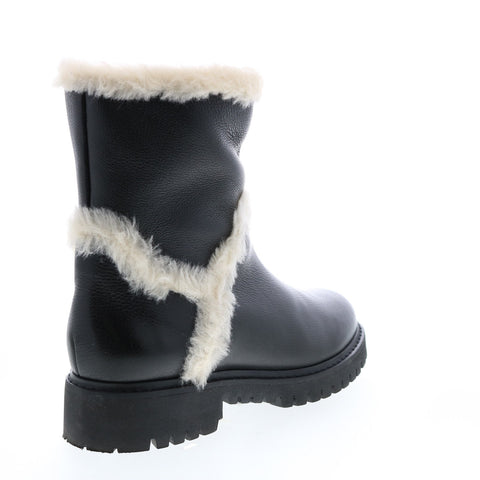 Aquatalia Jillian Tumbled Calf Faux Fur 34L3716-BAK Womens Black Leather Zipper Casual Dress Boots