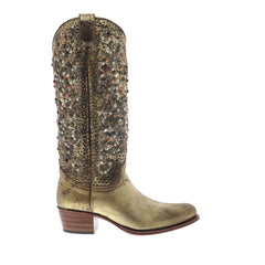 Frye Deborah Studded Tall 77860 Womens Gold Leather Tall Boots Shoes