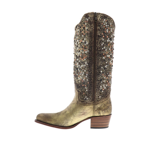 Frye Deborah Studded Tall 77860 Womens Gold Leather Tall Boots Shoes