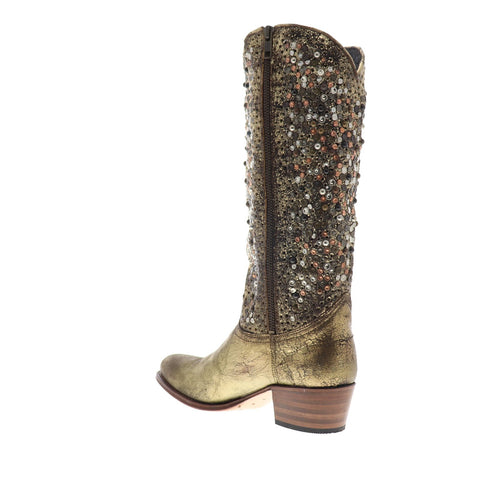 Frye Deborah Studded Tall 77860 Womens Gold Leather Tall Boots Shoes