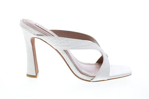 BCBG Max Azria Ines Croco Emboss 34AZ125-CHK Womens White Strap Heels Shoes