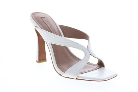 BCBG Max Azria Ines Croco Emboss 34AZ125-CHK Womens White Strap Heels Shoes