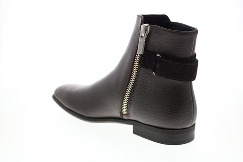 Calvin Klein Lorenzo Tumbled Leather Calf Suede Mens Brown Casual Dress Boots