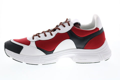 Calvin Klein Daxton Nappa Smooth Calf Leather Mens Red Designer Sneakers Shoes