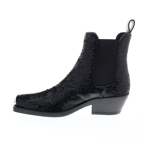 Calvin Klein Western Claire Sequins Nappa Womens Black Leather Chelsea Boots