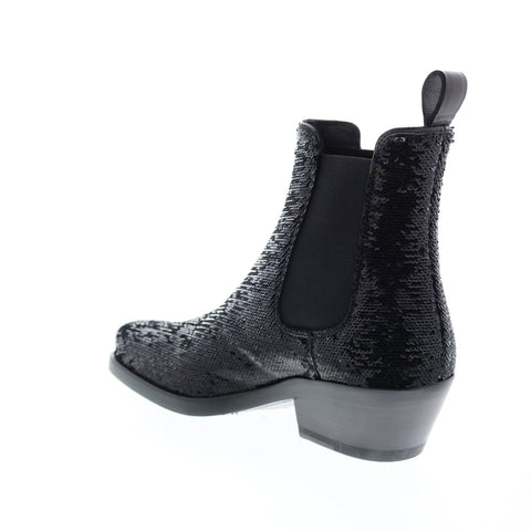 Calvin Klein Western Claire Sequins Nappa Womens Black Leather Chelsea Boots
