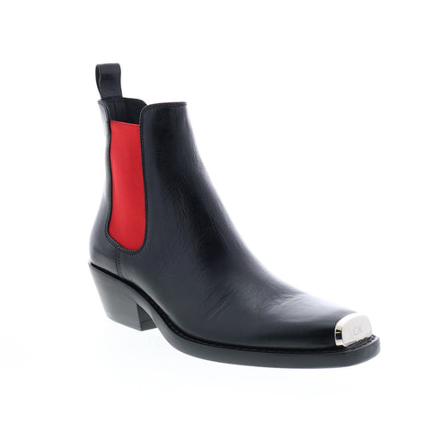 Calvin Klein Western Claire Vitello Vegetale Elastic Womens Black Chelsea Boots