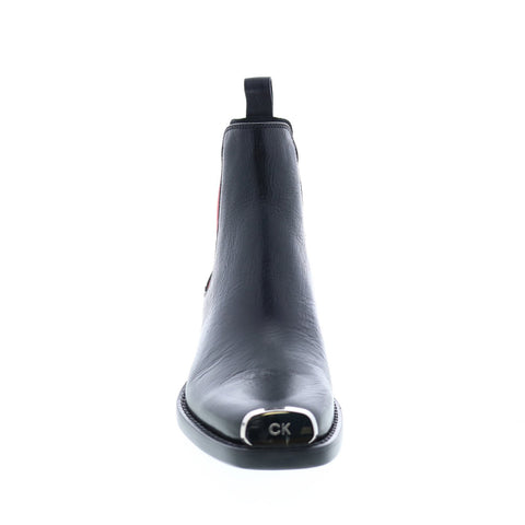 Calvin Klein Western Claire Vitello Vegetale Elastic Womens Black Chelsea Boots