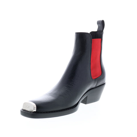 Calvin Klein Western Claire Vitello Vegetale Elastic Womens Black Chelsea Boots