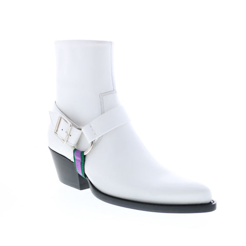 Calvin Klein Tex Harness Shiny Calf Marching Band Womens White Dress Boots