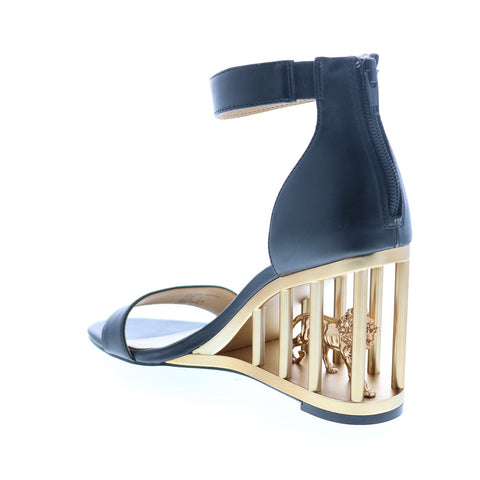 Katy Perry The Leon Womens Black Leather Slip On Strap Heels Shoes