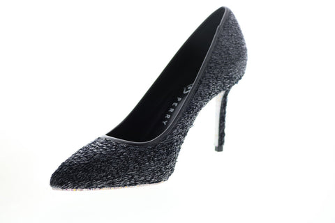 Katy Perry The Sissy Womens Black Canvas Slip On Pumps Heels Shoes