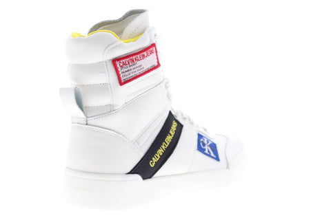 Calvin Klein Norton Action 34S0580-BRW Mens White Leather Casual Fashion Sneakers Shoes