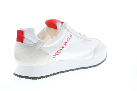 Calvin Klein Jerrold 34S0581-BRW Mens White Suede Designer Sneakers Shoes