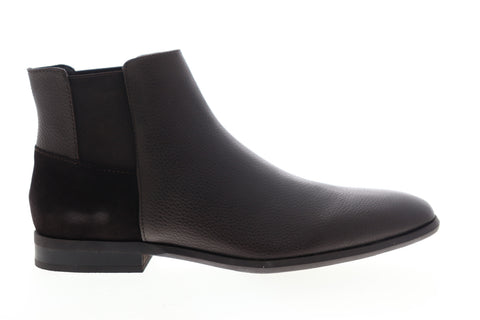 Calvin Klein Larry Tumbled 34F0460-DBN Mens Brown Leather High Top Chelsea Boots